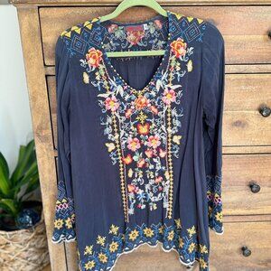 JOHNNY WAS ROSETTA HEAVY EMBROIDERED BLOUSE TUNIC BOHO